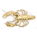 Highly unusual 19th century brass inkwell in the form of a lobster with articulated tail,