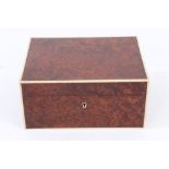 Good quality 1920s / 1930s burr cedar and ivory humidor, impressed to leather base - 'London Made',