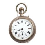 Unusual double-sided pocket watch with white enamel dial to one side and stopwatch dial to the