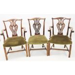 Long set of ten George III-style mahogany dining chairs,