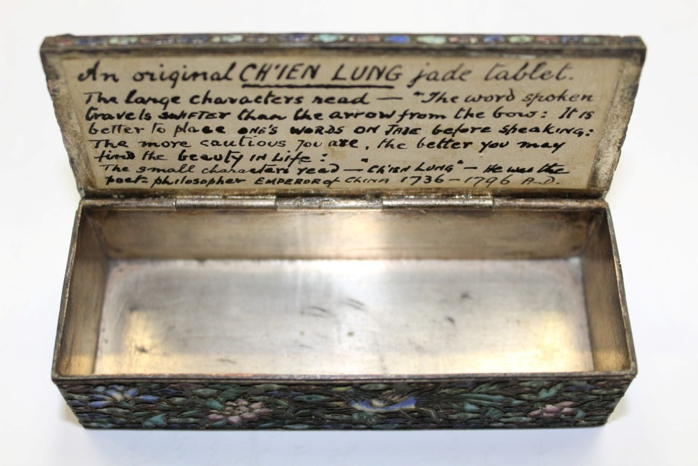 Late 19th century Chinese plated metal and enamel rectangular box with cloisonné-style phoenix, - Image 12 of 14
