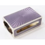 Early 20th century Continental silver and purple guilloche enamel matchbox holder (Import marks
