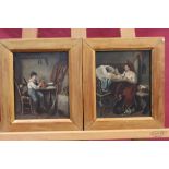 Continental School (19th century), pair of oils on tin - boy with puppy; girl with kittens,