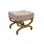 19th century Continental X-frame giltwood stool,