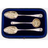 Pair George III silver tablespoons, later converted to berry spoons,