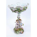 Late 19th century German Sitzendorf porcelain table centre with floral encrusted and painted bowl,