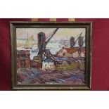 Sacha Finkelstein (1895 - 1942), oil on canvas - dock scene, signed,