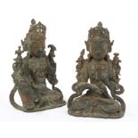 Pair of antique Tibetan bronze deity figures,