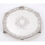 Edwardian silver salver of hexagonal form, with vacant cartouche with engraved foliate surround,