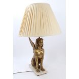 Decorative contemporary gilt composition Sphinx table lamp on faux marble base - with shade,