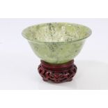 Chinese jade or green hardstone bowl, semi-translucent bowl of elegant form,