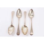 Set of four George III silver Old English pattern tablespoons with engraved initials (London 1792),