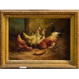 Paul Henry Schouten (1860 - 1922), oil on canvas - chickens among the hay, signed, in gilt frame,