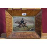 Victorian English School oil on board - gentleman on his hunter with a hound beside,