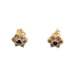 Pair sapphire and diamond cluster earrings,