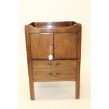 George III mahogany bedside cupboard with pierced gallery and enclosed by two doors with drawer