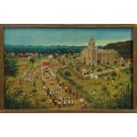 Early 20th century oil on canvas - possibly South American School - religious procession before a