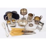 A selection of Georgian, Victorian and later silver - including christening mug in a fitted case,