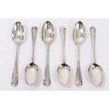 Set of six Scottish Victorian silver Hanoverian rattail pattern dessert spoons,