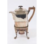 19th century silver plated coffee pot of half-fluted rectangular form, with gadrooned borders,