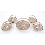 1920s / 1930s Chinese white metal swing-handled cake basket with floral border,