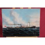 19th century English School oil on canvas - a steamship at sea, possibly S.S.