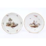18th century Hochst saucer and 18th century Ludwigsburg saucer - each painted with buildings and