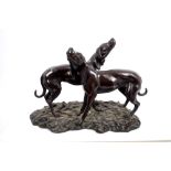 Hunt, bronze sculpture of two hounds on naturalistic base, signed,