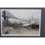 Luigi Kasimir (1881 - 1962), signed coloured etching - Brooklyn Bridge, New York, in glazed frame,