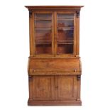 Good William IV mahogany cylinder fronted bureau bookcase,