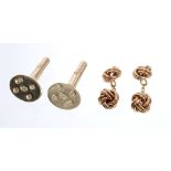 Pair gold (9ct) Mappin & Webb cufflinks in box and a pair of gold (9ct) 'knot' cufflinks