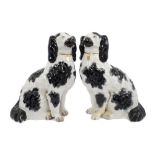 Pair large Victorian Staffordshire King Charles Spaniel ornaments,
