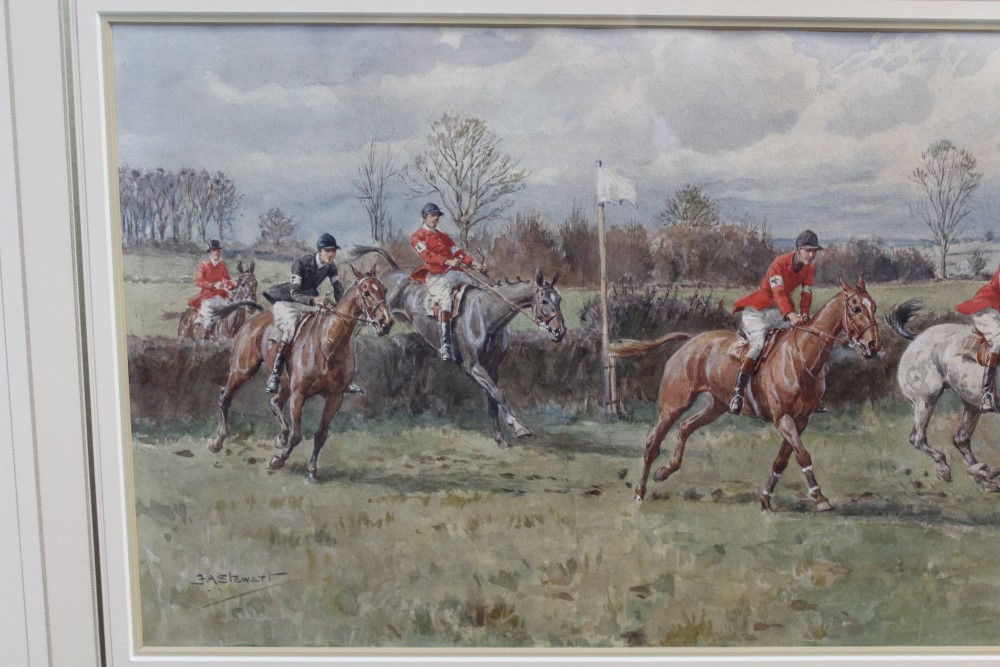 Frank Algernon Stewart (1877 - 1945), watercolour - The Final Fence, signed, in glazed gilt frame, - Image 2 of 4