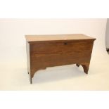 18th century elm five-plank coffer with integral candle box, on V-cut ends,