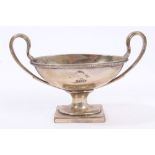 Victorian Scottish silver salt in the form of a two-handled urn with bead border,