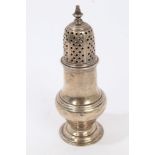 Late George II silver caster of plain baluster form,