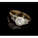 Art Deco diamond single stone ring, the old cut diamond estimated to weigh approximately 1.90 - 2.