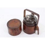 George V pair silver-topped glass spirit flasks in fitted leather case (Birmingham 1913)