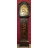 18th century longcase clock with eight day movement, 12 inch break arch dial with foliate spandrels,