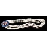 Cultured pearl and gem set necklace,