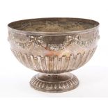 Late Victorian silver punch bowl of circular form,