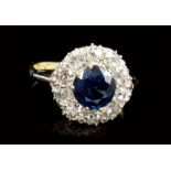 Sapphire and diamond cluster ring,