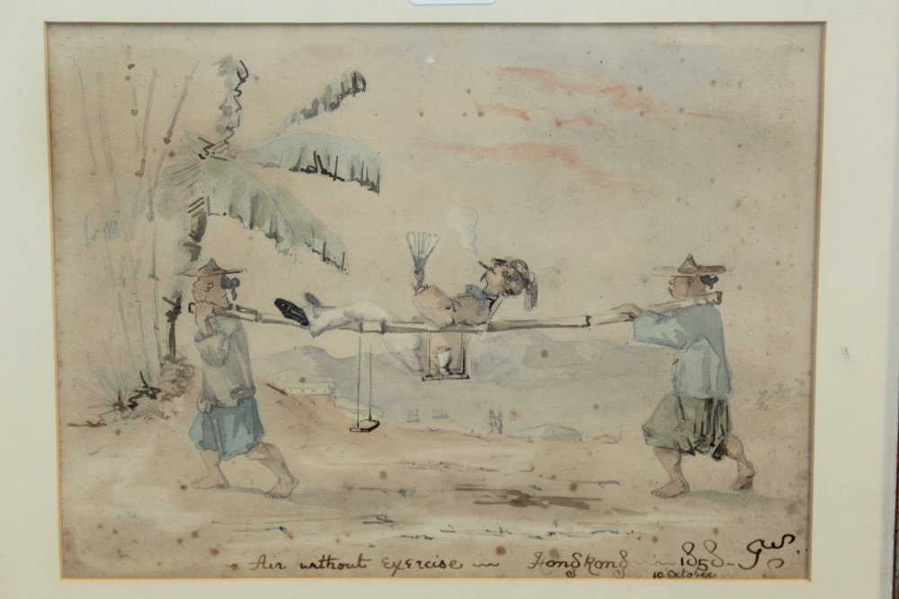 Mid-19th century novelty watercolour, entitled - 'Air without exercise, Hong Kong',