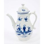 18th century Worcester blue and white coffee pot and cover decorated with Waiting Chinaman pattern,