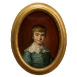Early 19th century oval oil on canvas - a boy in Regency dress, in gilt frame,