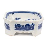Rare early 19th century blue and white dog bowl of shaped basin form,