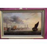 19th century English School oil on canvas - view of the Thames, in gilt frame,
