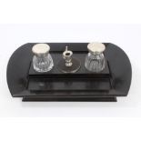 Late Regency silver mounted ebony desk stand, hallmarked - London 1832, of plain form,