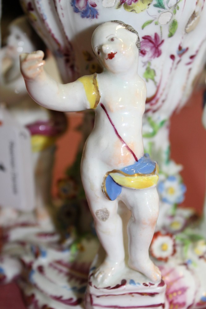 Scarce 18th century Bow polychrome porcelain vase with three musical putti mounts - the vase with - Image 5 of 11