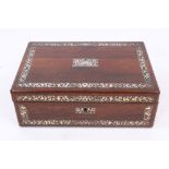 Victorian rosewood and mother of pearl inlaid writing slope with fitted interior and tooled leather,